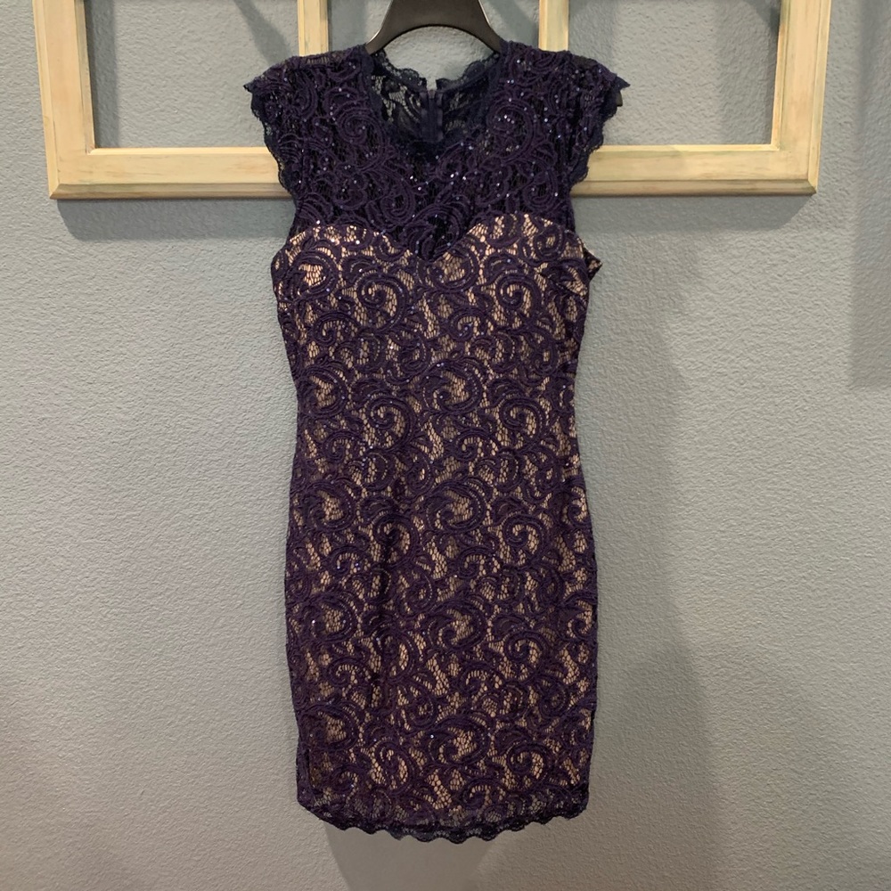 Navy sequin and lace dress